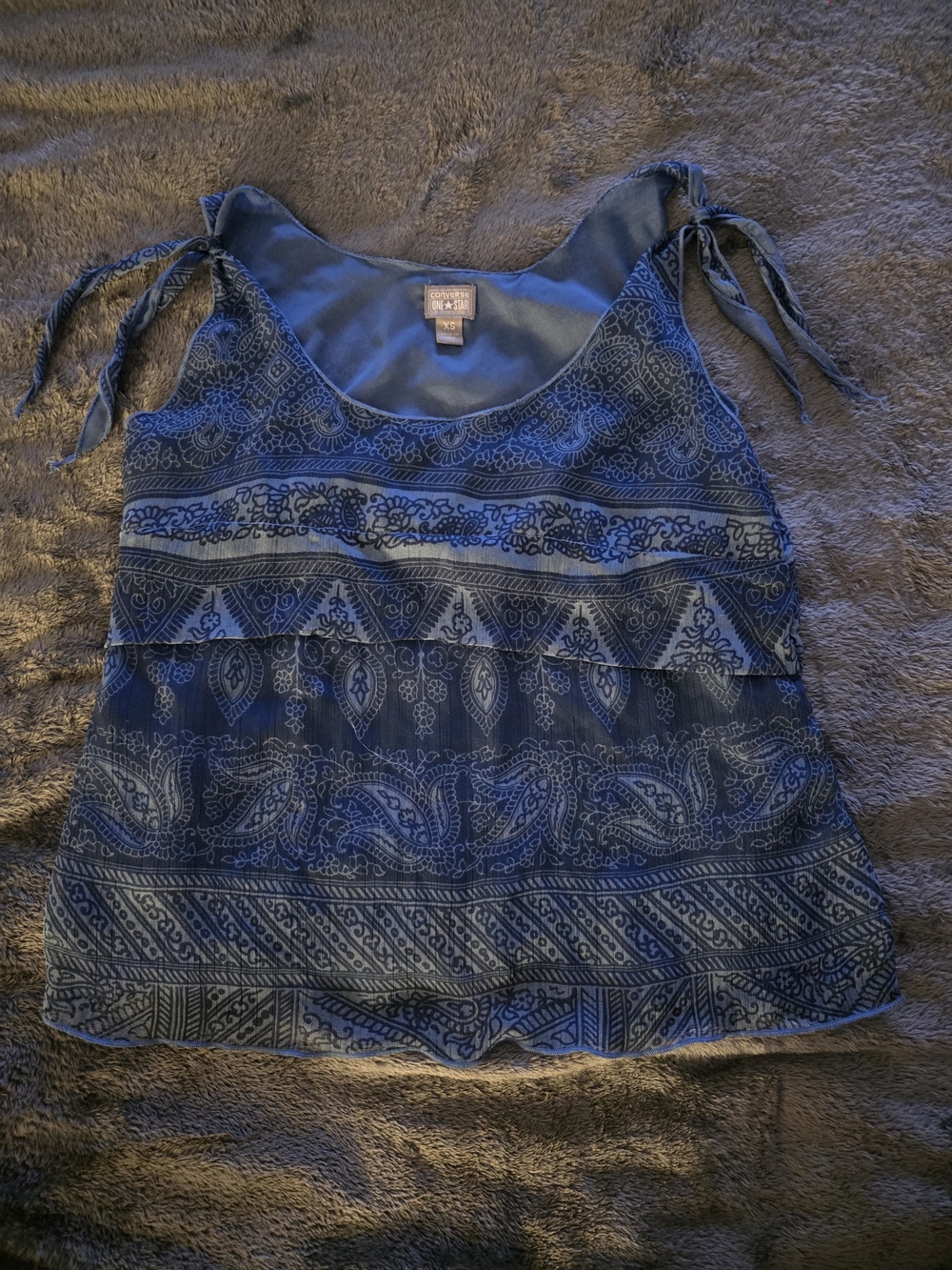 Converse Blue Paisley Tie-Shoulder Sleeveless Blouse